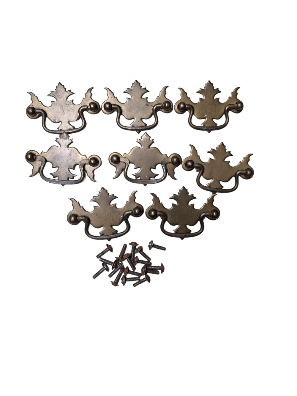 Antique-Style Brass Drawer Pulls - Ornate Brown Cabinet Handles (Set of 8)